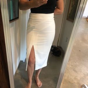 Light Cream Sexy Pencil Skirt with Front Slit- Size S